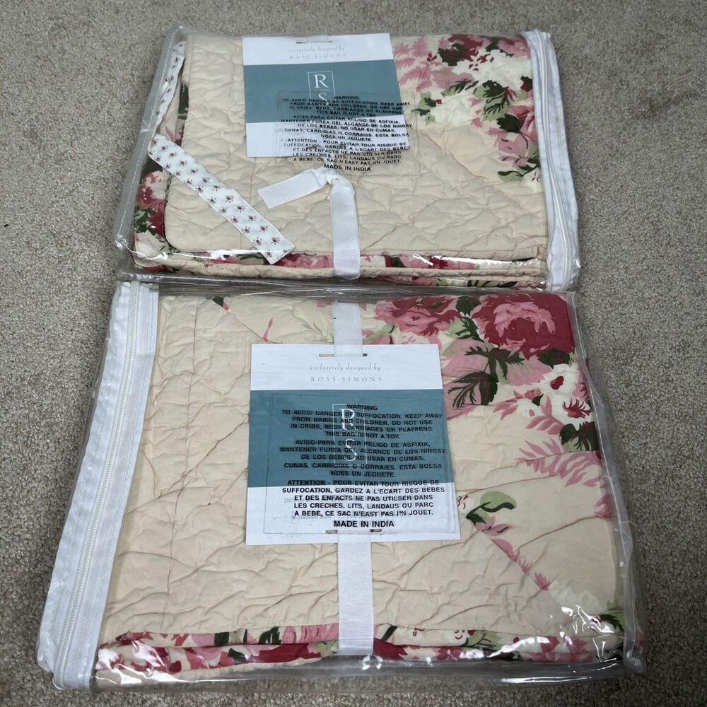 2 Ross-Simons Rose Bouquet Quilted Standard Pillow Shams Floral Cottagecore NWT